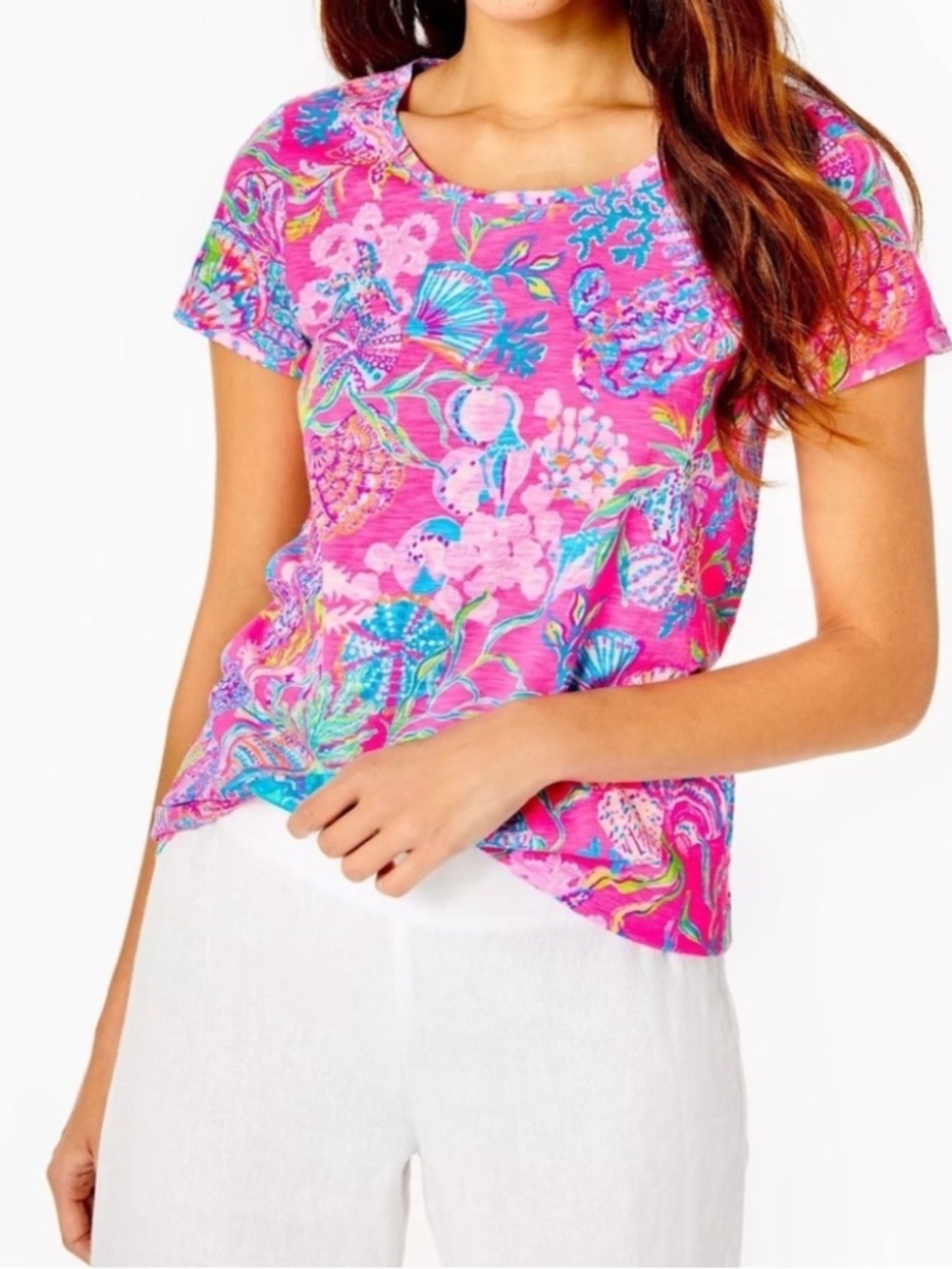 Lilly Pulitzer Etta V-Neck Top Pink Isle Shell Me Something Good Size Small